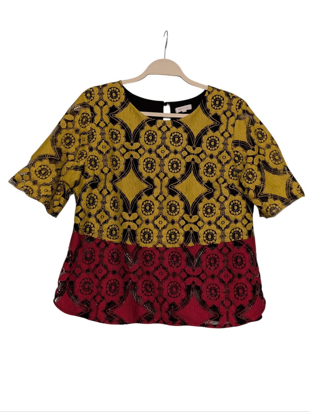 Weston Mustard and Fuschia Floral Lace Colorblock Top